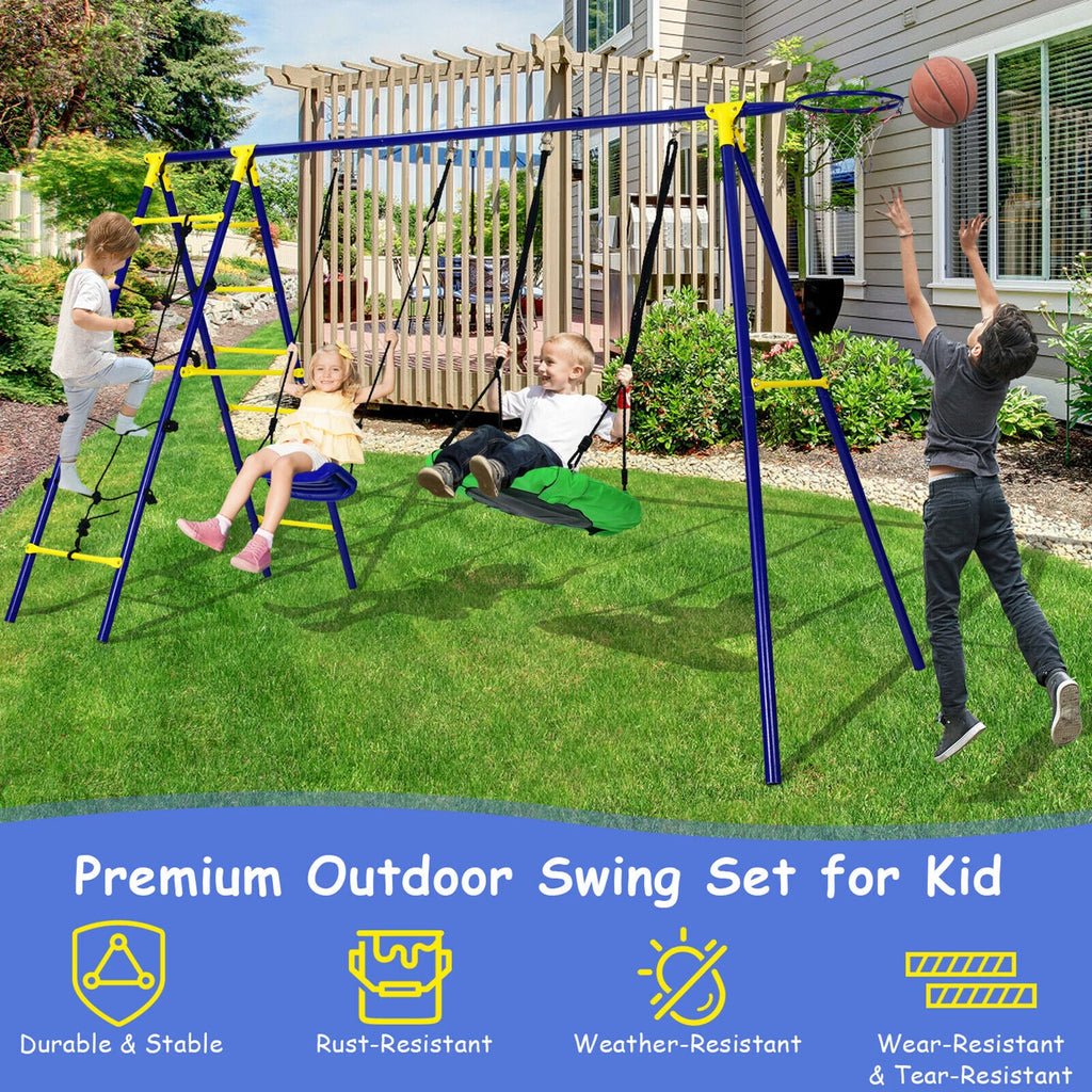 Kids Swing Set with Basketball Hoop & Climbing Ladder L56712