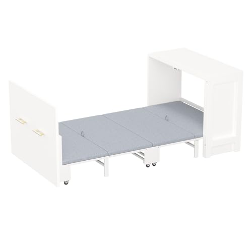 White Twin Folding Murphy Bed with Mattresses and Desk I9970