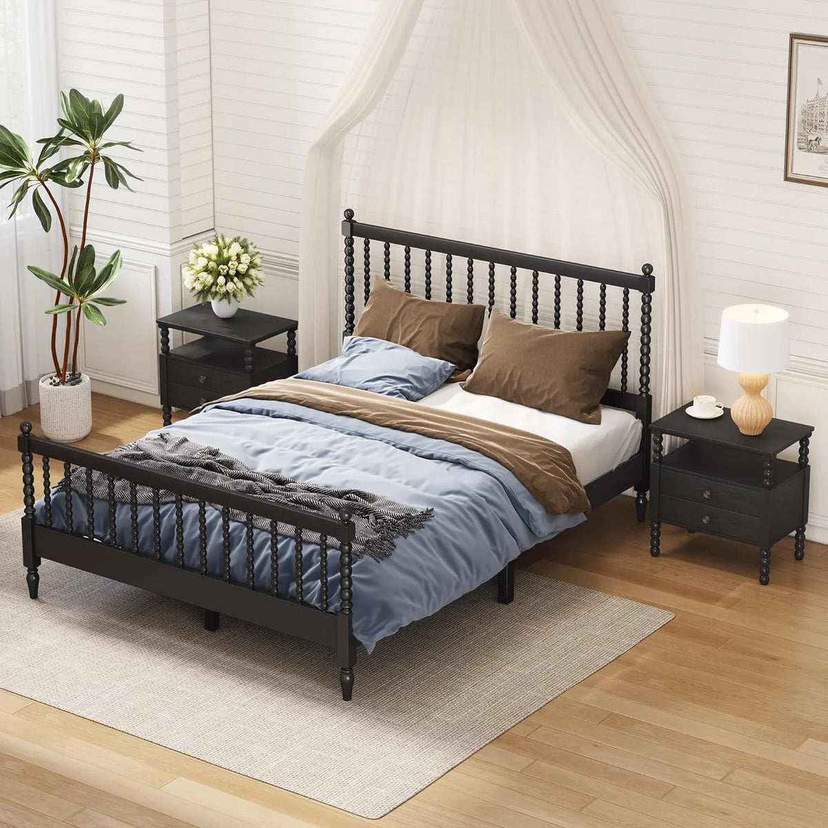 Queen Size Solid Wood Platform Bed with 2 Nightstands F965520