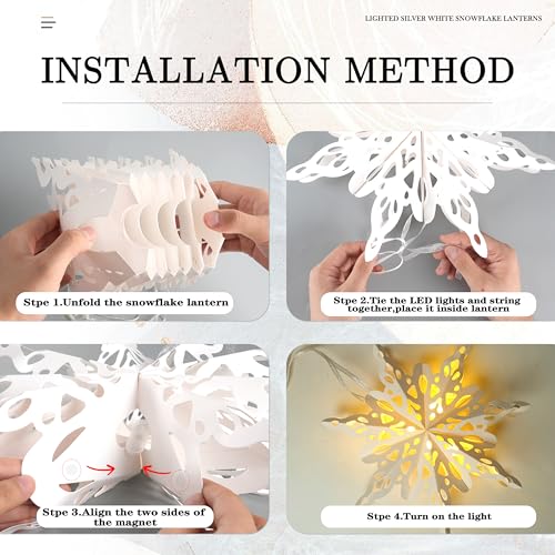 18Pcs 3D Paper Snowflake Lanterns with LED Lights G727442