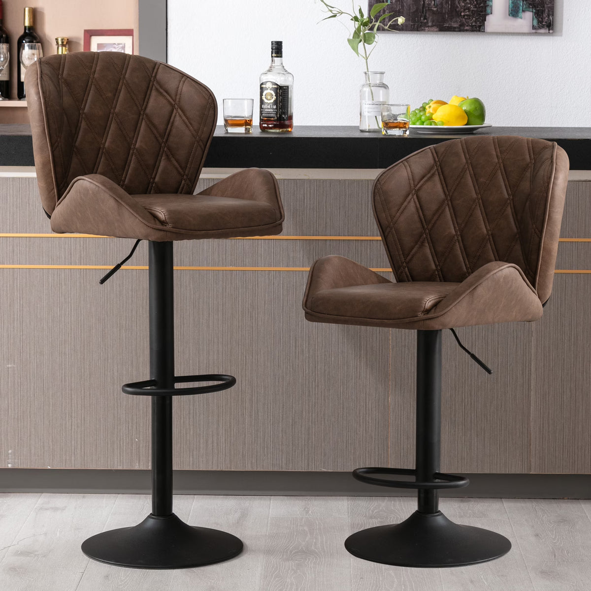 Brown Velvet Bar Stools Set of 2 with Armrest R93966