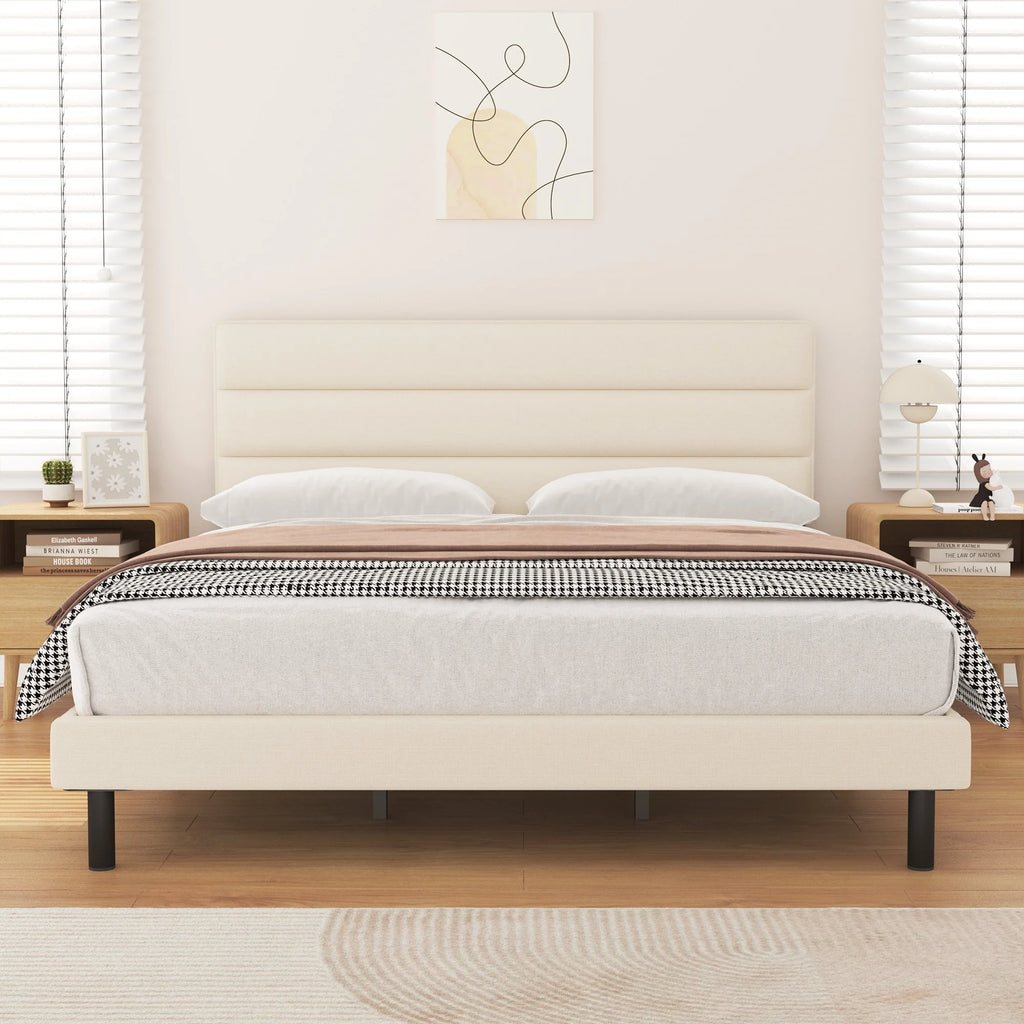 Twin Size Light Gray Upholstered Platform Bed Frame O974718