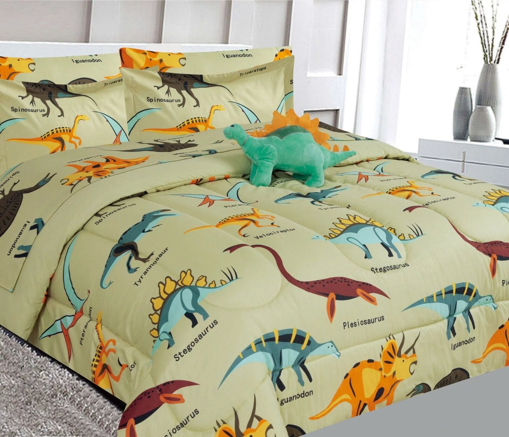 Full Size Dinosaur Taupe 8 Piece Kids Bedding Comforter and Sheet Set S200