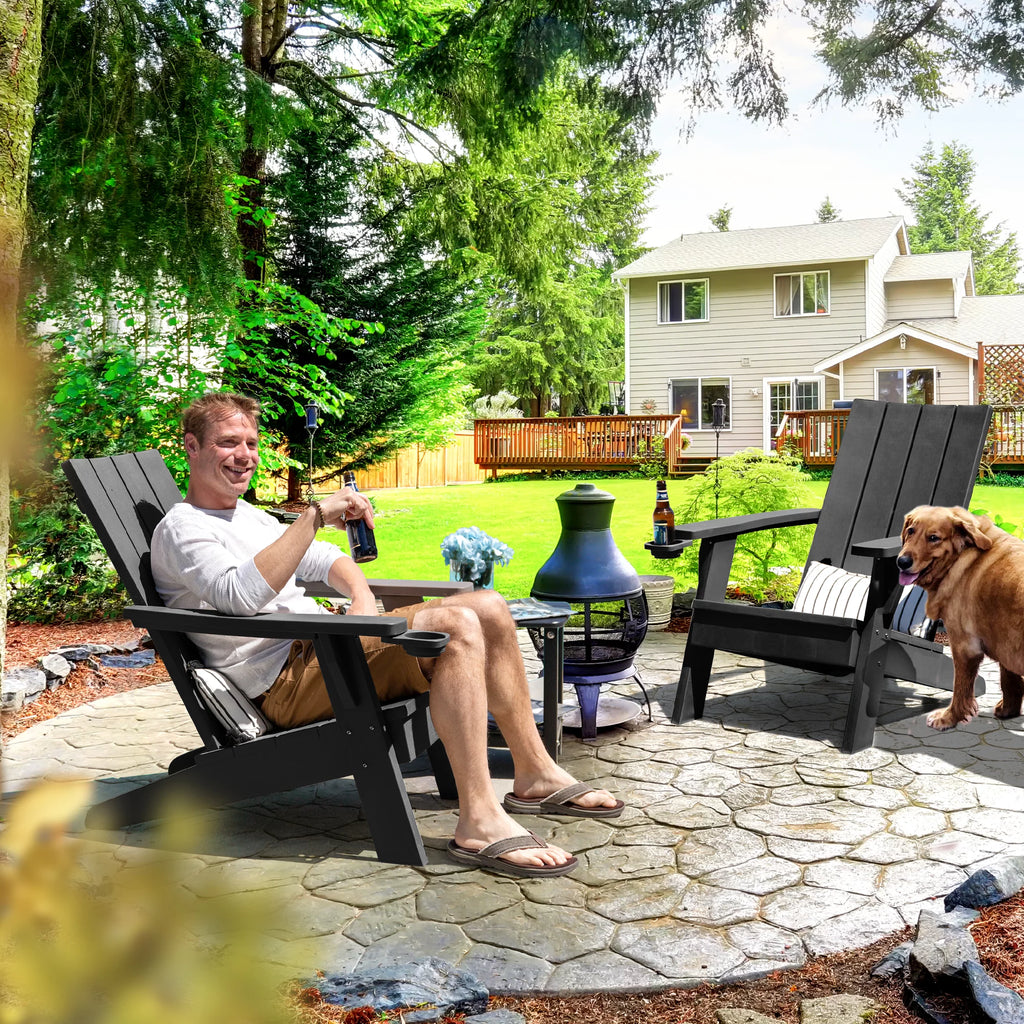 Black Plastic Adirondack Chair with Cup Holder P342149