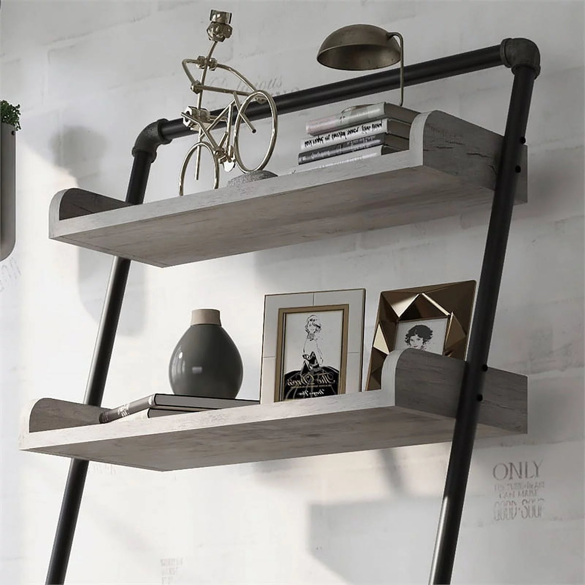 Vintage Gray Oak Wood Bookshelf Set of 2 Y35234