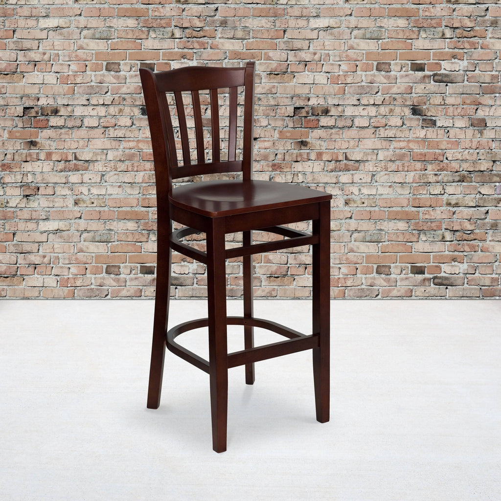 Mahogany Wood Vertical Slat Back Barstool E64199