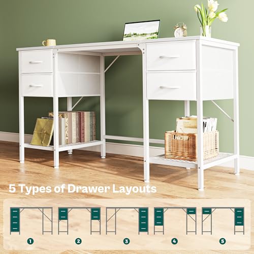 Rustic Brown 55 Inch Computer Desk with 4 Drawers and Mesh Shelf Y130
