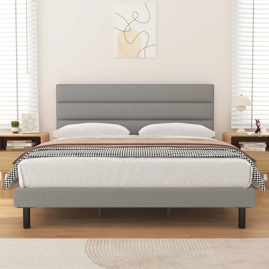Twin Size Light Gray Upholstered Platform Bed Frame O974718