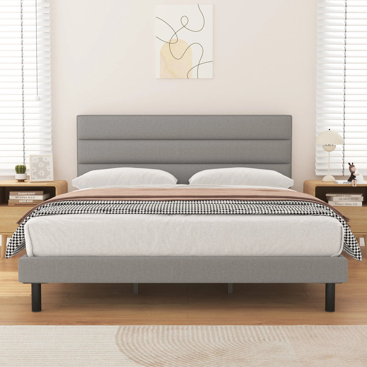 Twin Size Light Gray Upholstered Platform Bed Frame O974718