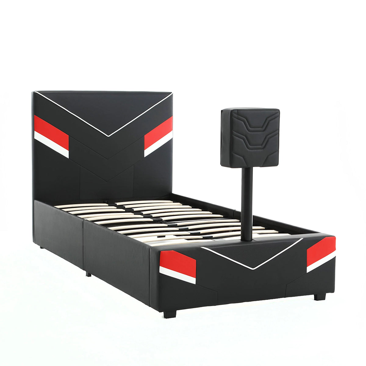 Black Red Twin Gaming Bed Frame with TV Mount N81672