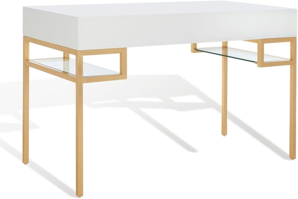 White Lacquer and Gold Leaf 3-drawer Writing Desk J50177