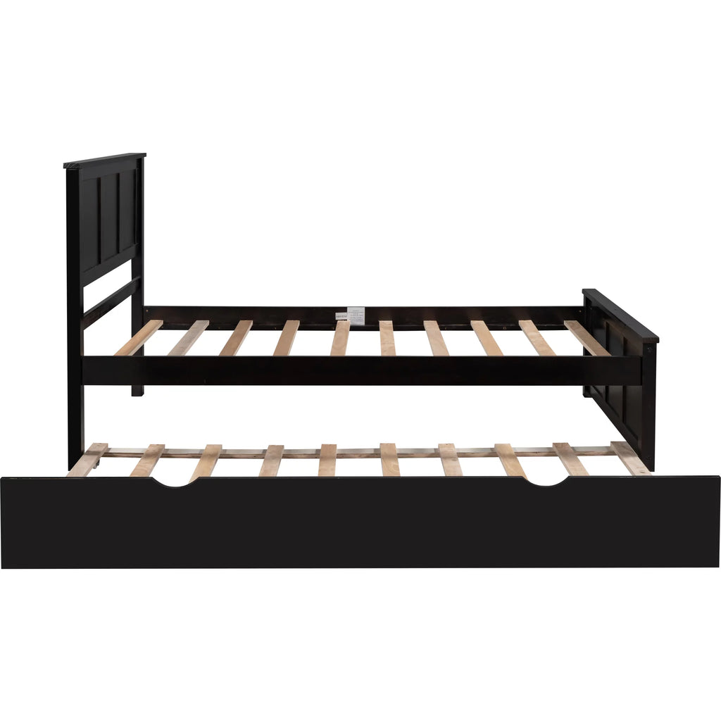 Wood Twin Platform Bed with Headboard & Trundle G4130