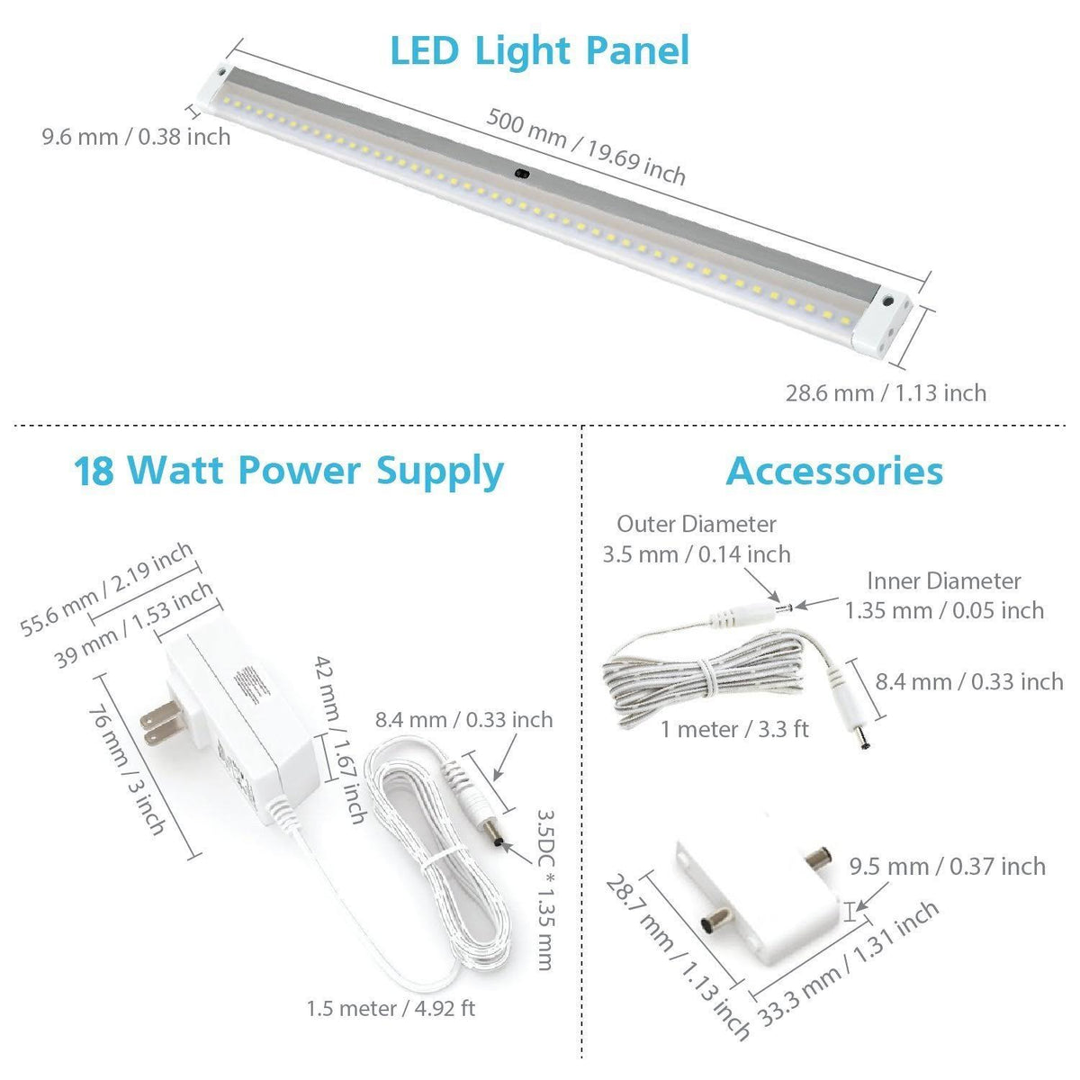 White Finish 3 Extra Long 20 inch Panels LED Dimmable Under Cabinet Lighting Kit O389086