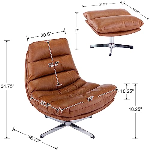 Cream Linen Swivel Accent Chair with Ottoman L90467