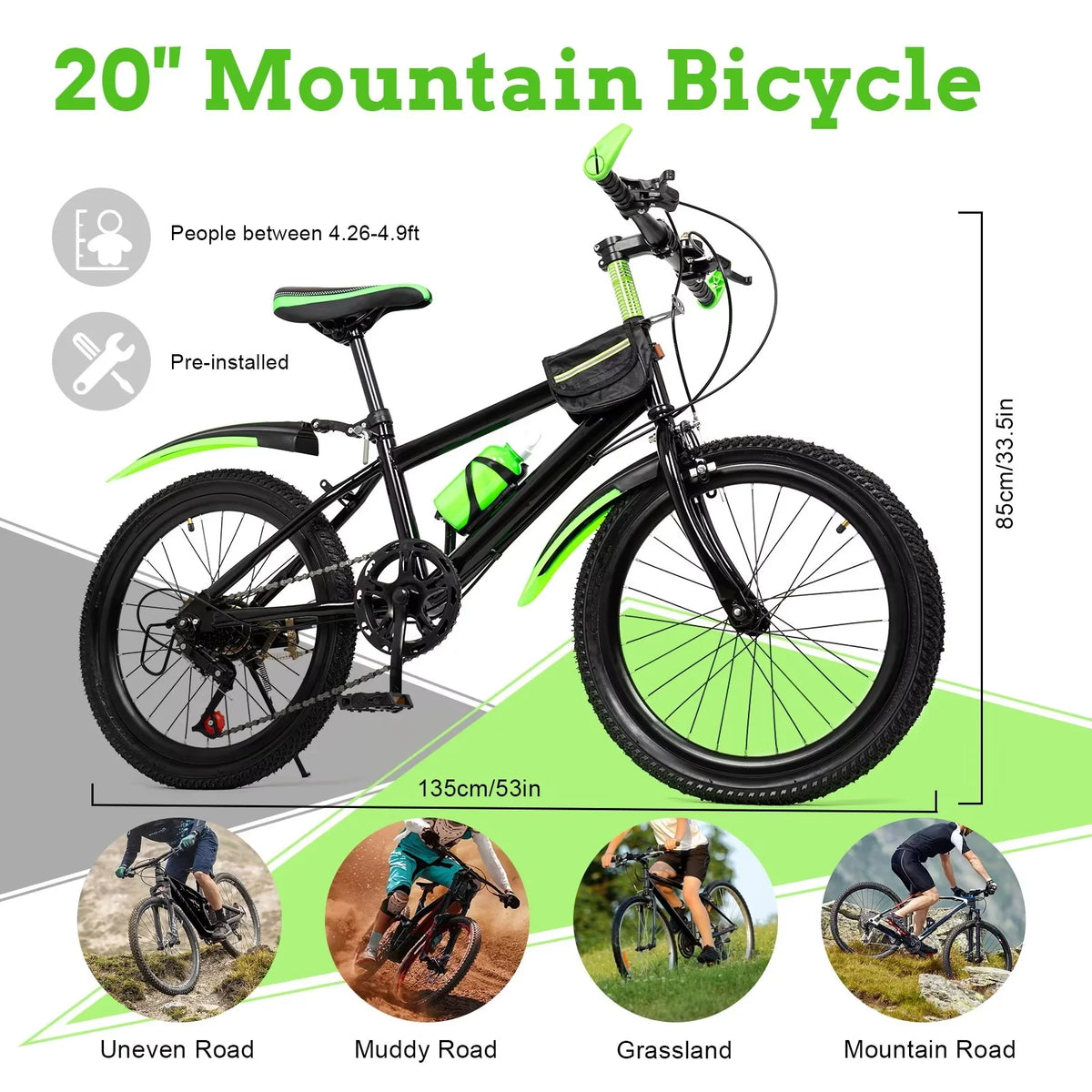 20 in 7 Speeds High Carbon Steel Kids Bike U100156