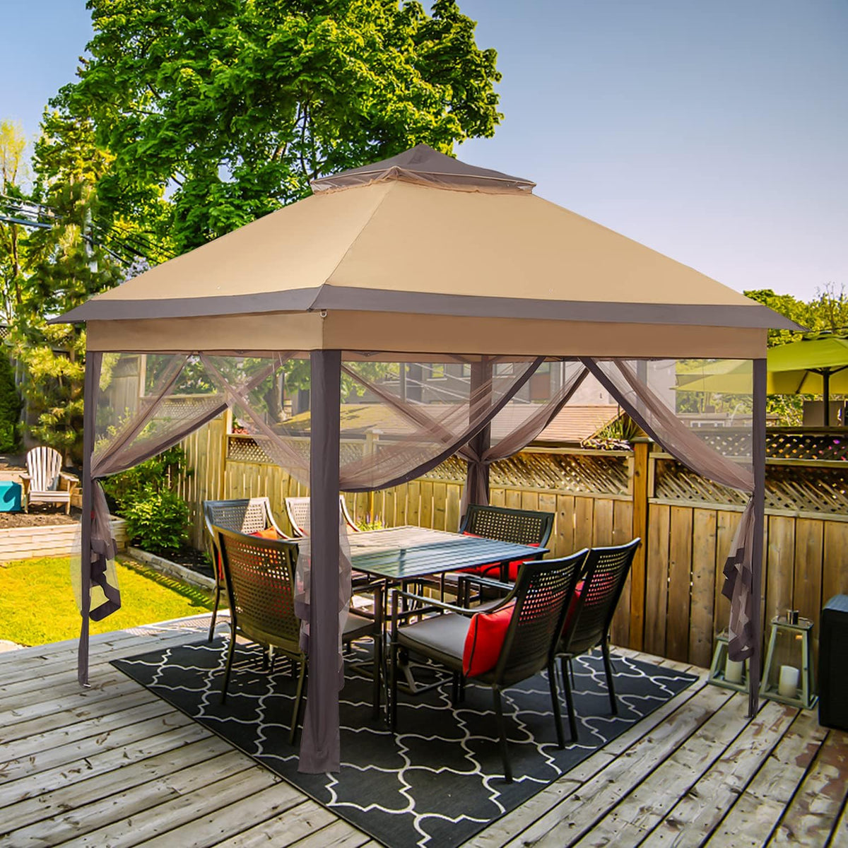 Brown 11'x11' Pop up Canopy Tent with Netting Sidewalls K6313