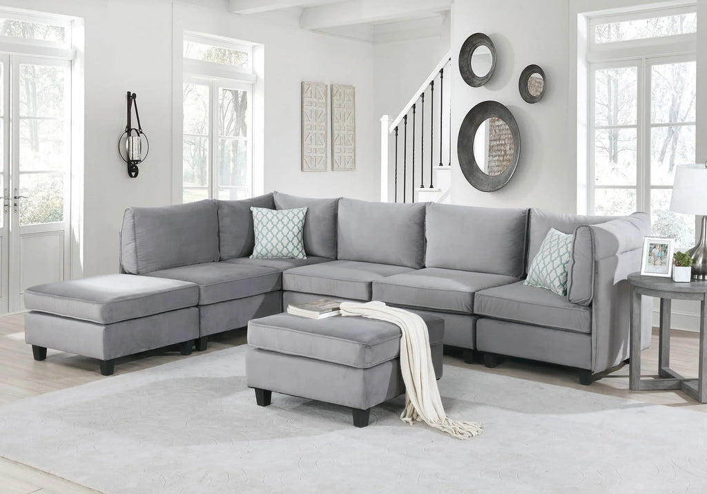 Gray Velvet 7Pc Modular Sectional Sofa P712