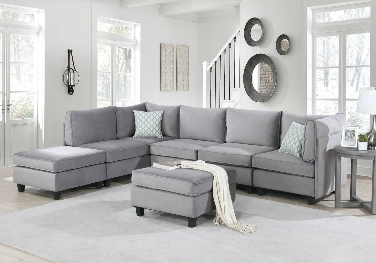 Gray Velvet 7Pc Modular Sectional Sofa P712