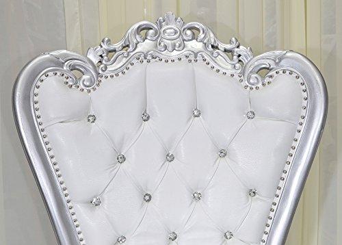 Silver Baroque Hand Carved Throne Chair with White Vinyl W359223