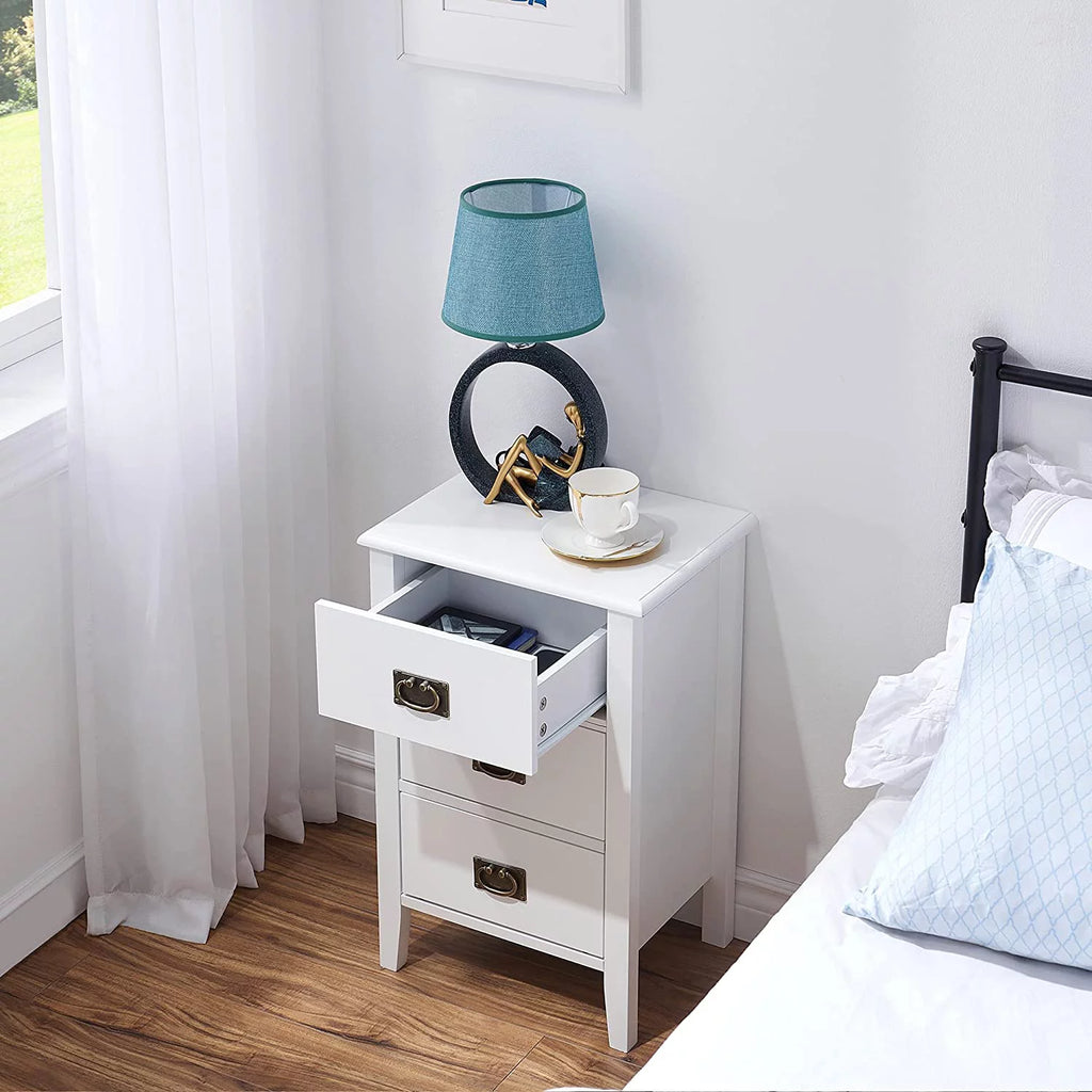 White 3 Drawer Nightstand with Solid Wood Legs C807
