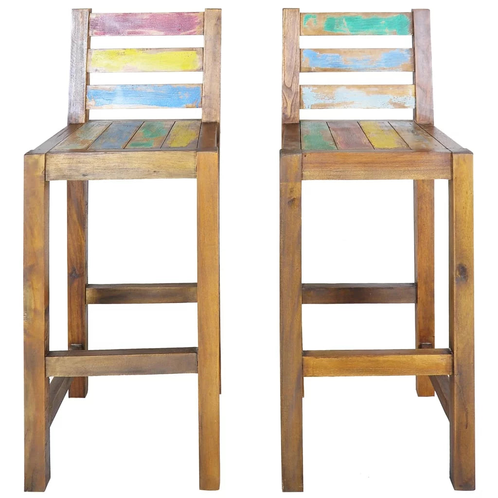 Solid Reclaimed Wood Bar Stools 2 pcs W95428