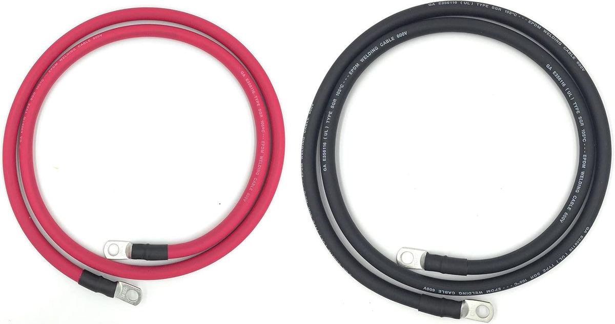 4 AWG Pure Copper Battery Cables, 8ft, Red/Black Set, 3/8” Lugs, Pack of 2 X3468