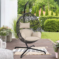 Oversized Black Hanging Swing Egg Chair with Stand and Beige Set J860