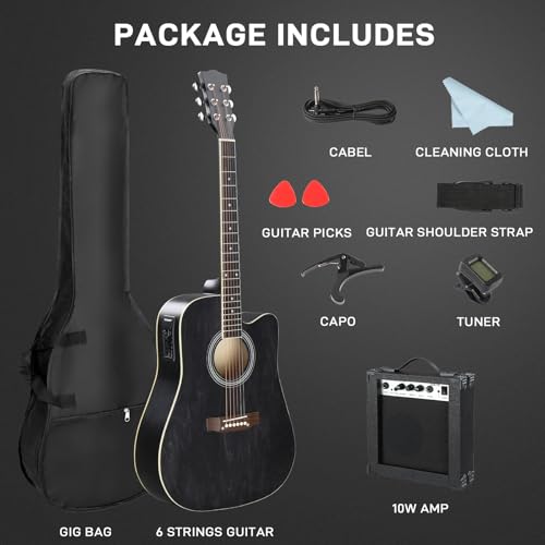 Black Full-Size Acoustic Electric Guitar with Amp J73797
