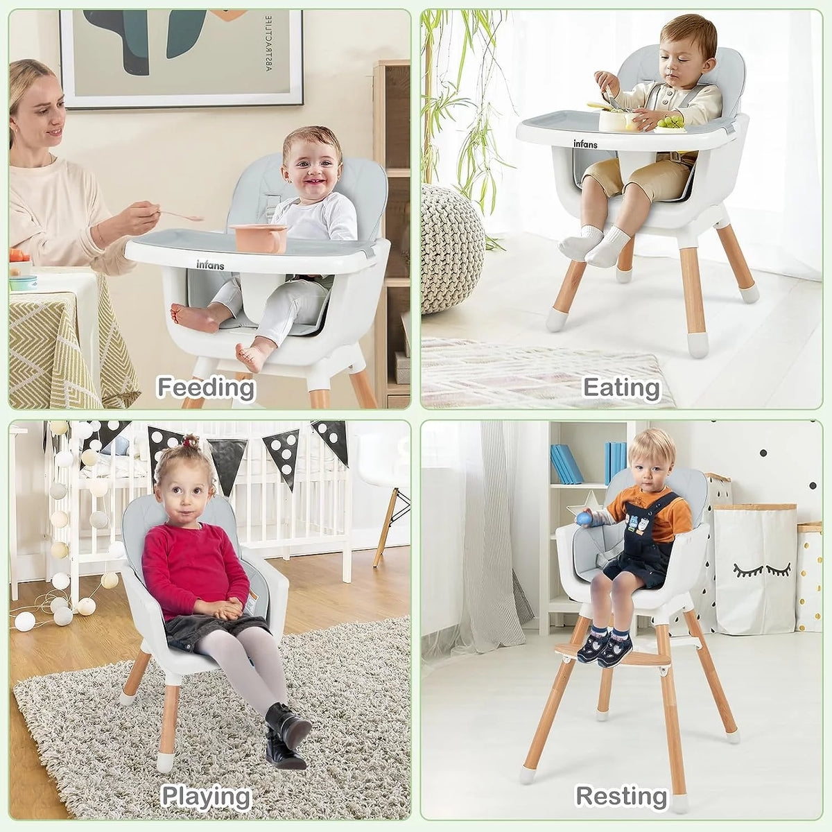 6 in 1 Convertible Wooden High Chair with Removable Tray J6305