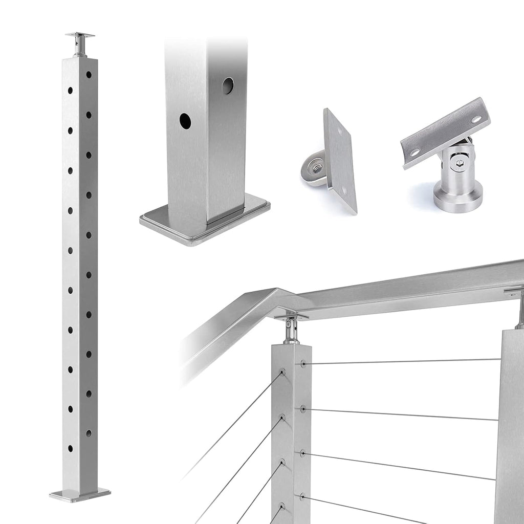Square 36x2x2 Stainless Steel Brushed Cable Railing Post V699