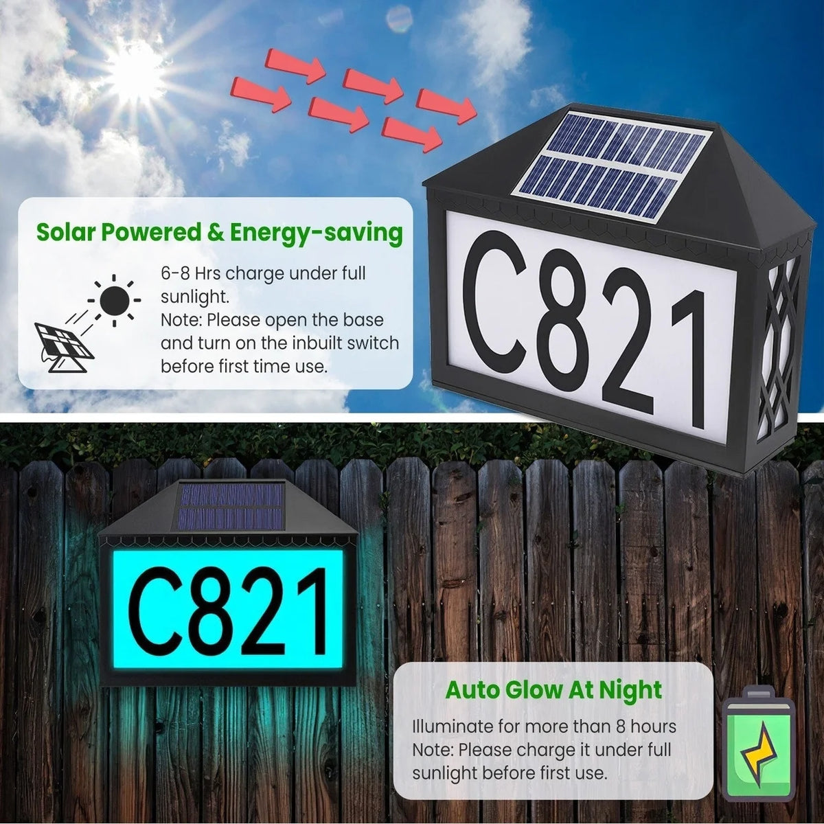 Solar Address Sign IP55 Waterproof Wall Mounted LED O8910
