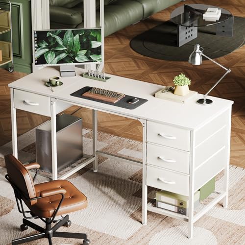 Rustic Brown 55 Inch Computer Desk with 4 Drawers and Mesh Shelf Y130