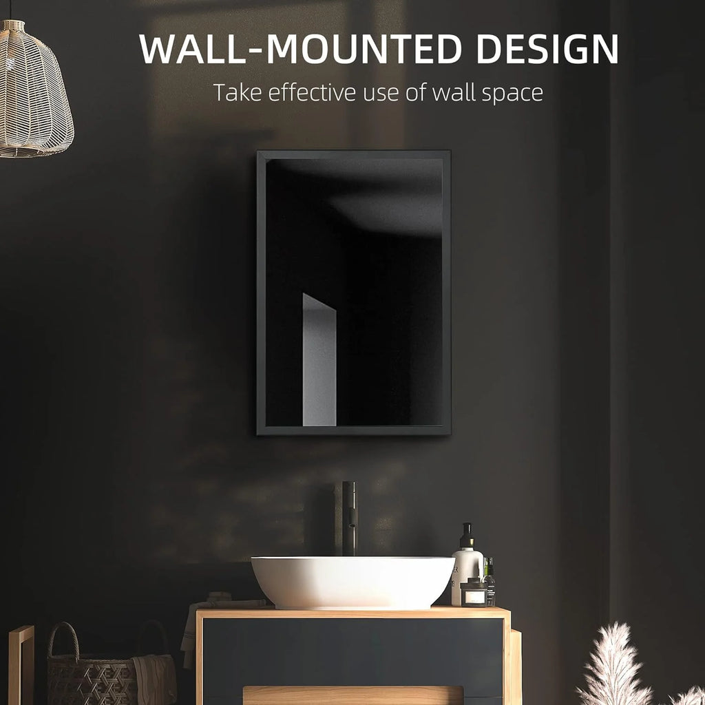 Black Wall-Mounted Stainless Steel Medicine Cabinet with Mirror R284