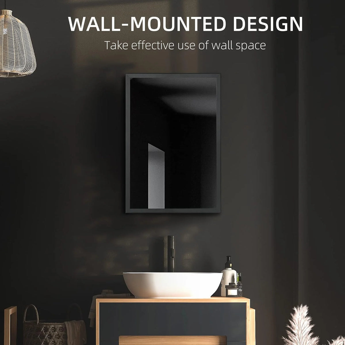 Black Wall-Mounted Stainless Steel Medicine Cabinet with Mirror R284