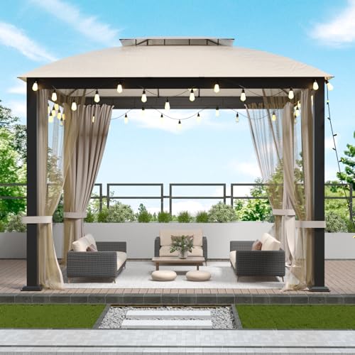 10x10 Heavy Duty Soft Top Gazebo with Metal Frame and Double Roof Canopy O280