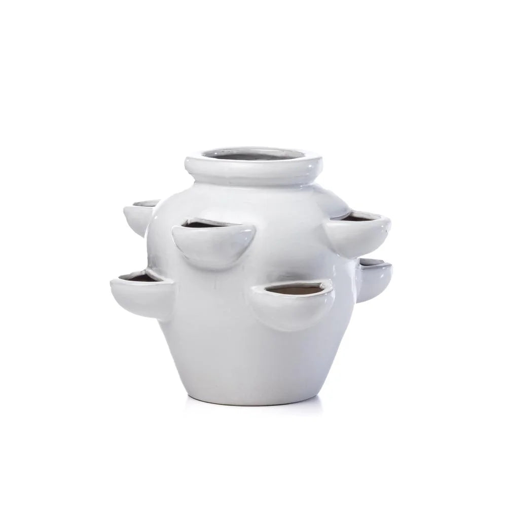 8 Pocket Ceramic Strawberry Planter in White C318914
