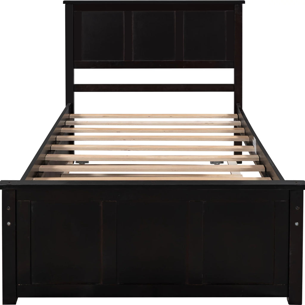 Wood Twin Platform Bed with Headboard & Trundle G4130