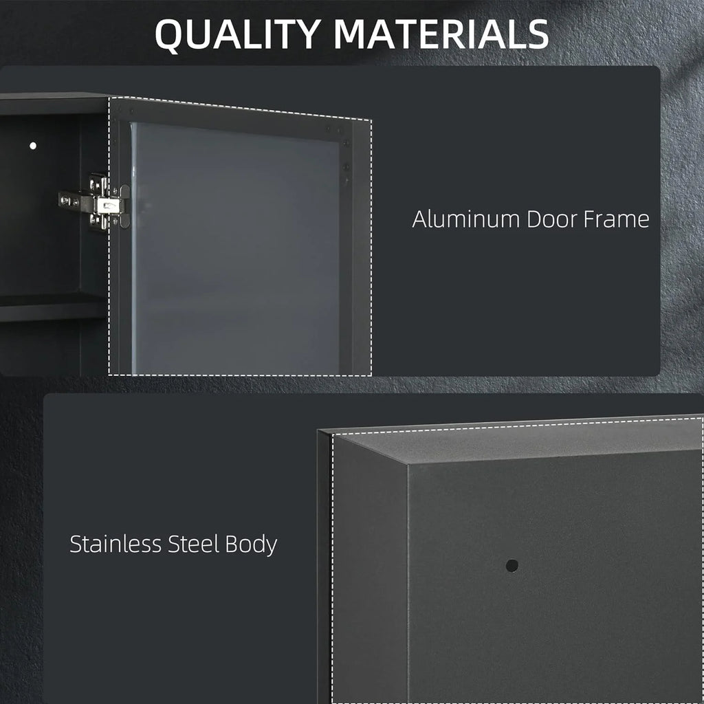 Black Wall-Mounted Stainless Steel Medicine Cabinet with Mirror R284