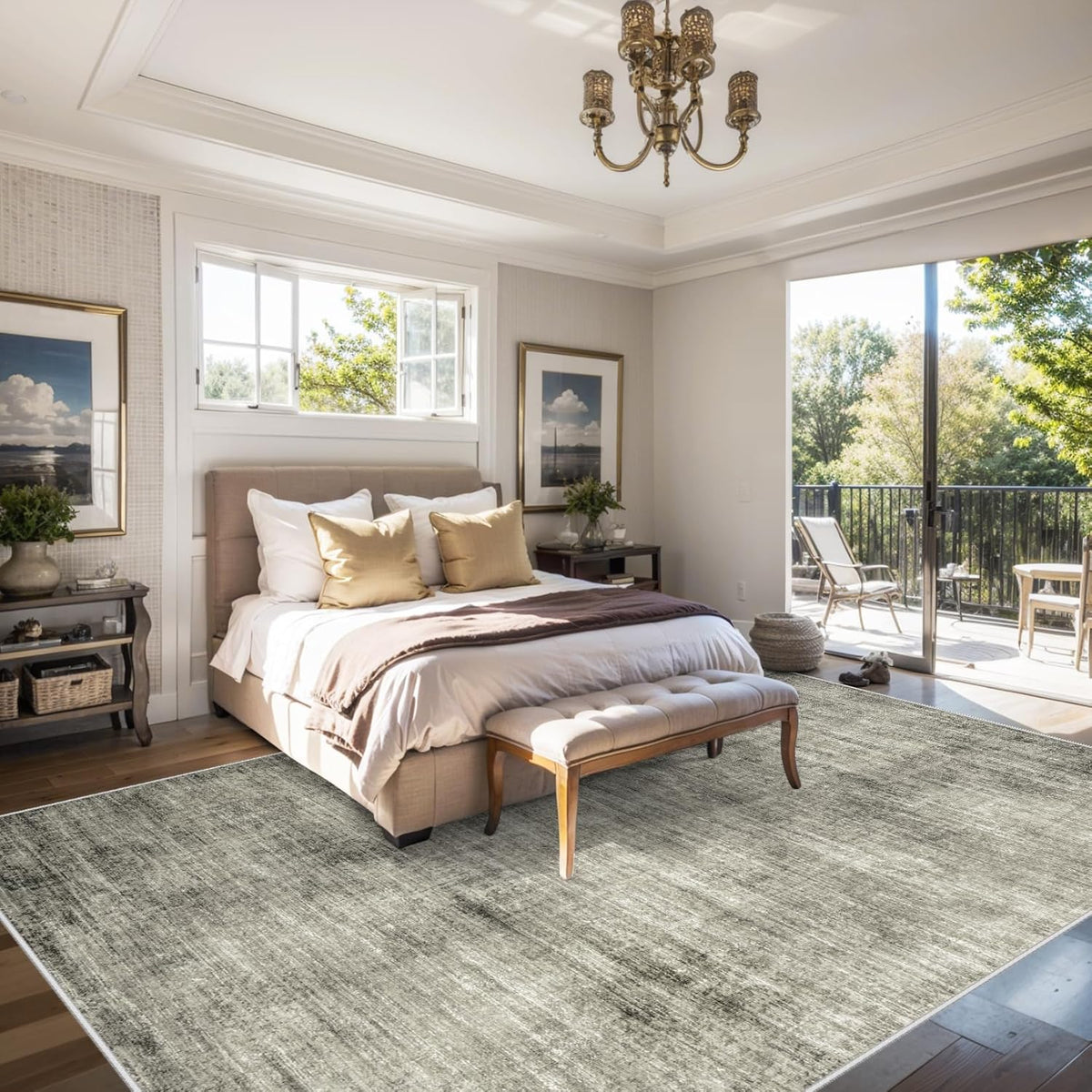 8x10 Washable Non-Slip Abstract Area Rug (Grey) B343