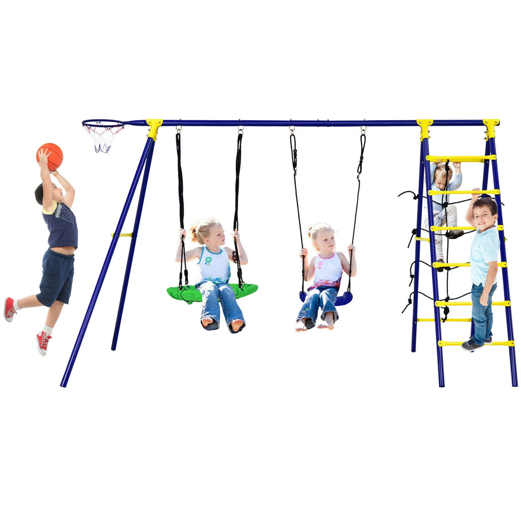 Kids Swing Set with Basketball Hoop & Climbing Ladder L56712