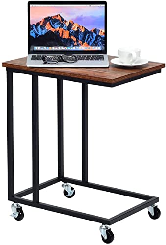 Mobile C Shaped Side Table with Lockable Wheels (Walnut) B8091
