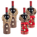 4Pcs Christmas Wine Bottle Cover Linen Plaid V9554