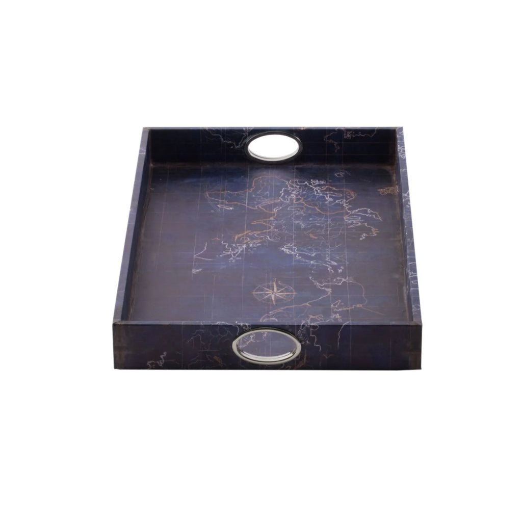 Set of 2 Deep Blue Vintage Rectangular Trays P57450