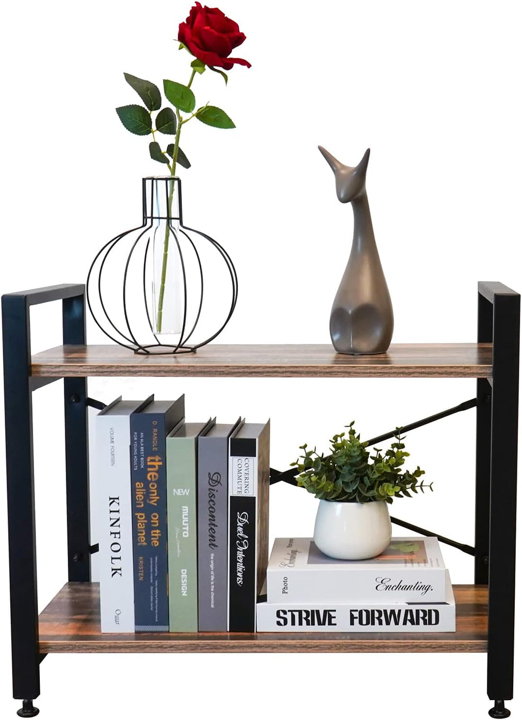 3 Tier Industrial Wood Bookshelf, Black/Brown I8028