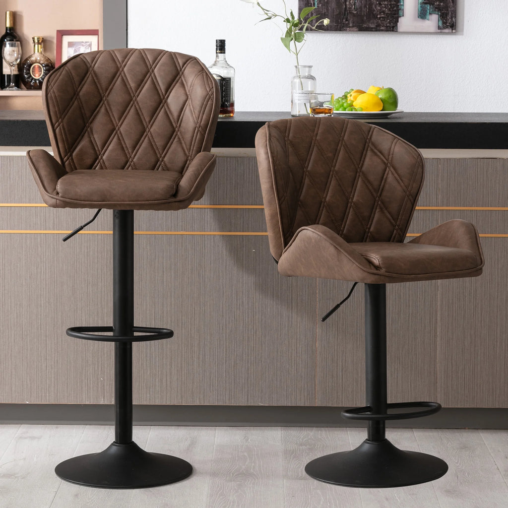 Brown Velvet Bar Stools Set of 2 with Armrest R93966