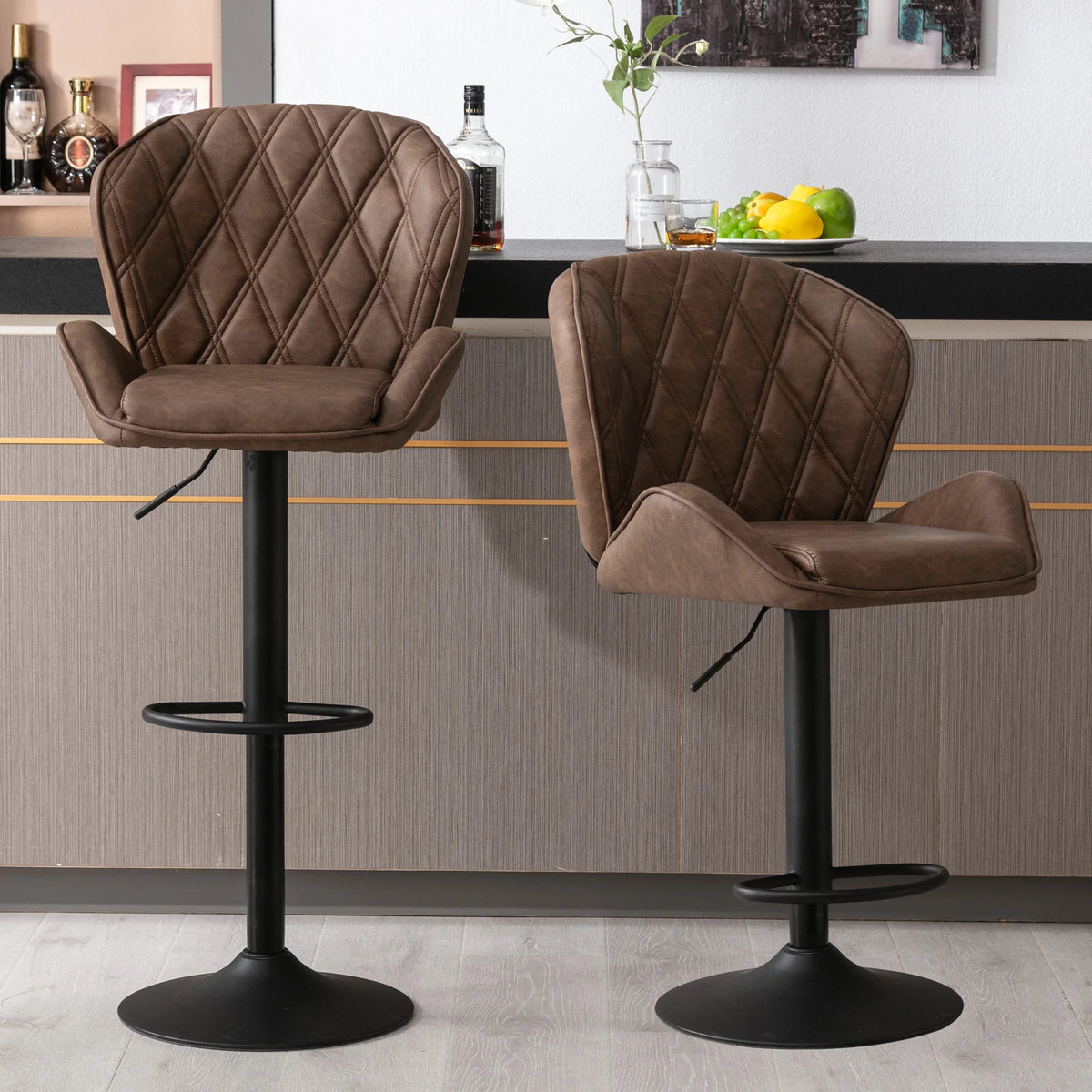 Brown Velvet Bar Stools Set of 2 with Armrest R93966
