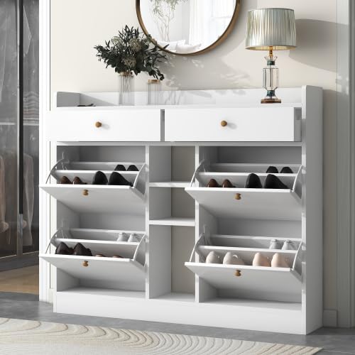Black 4 Flip 2-Tier Storage Organizer with Drawers Shoe Rack M4072