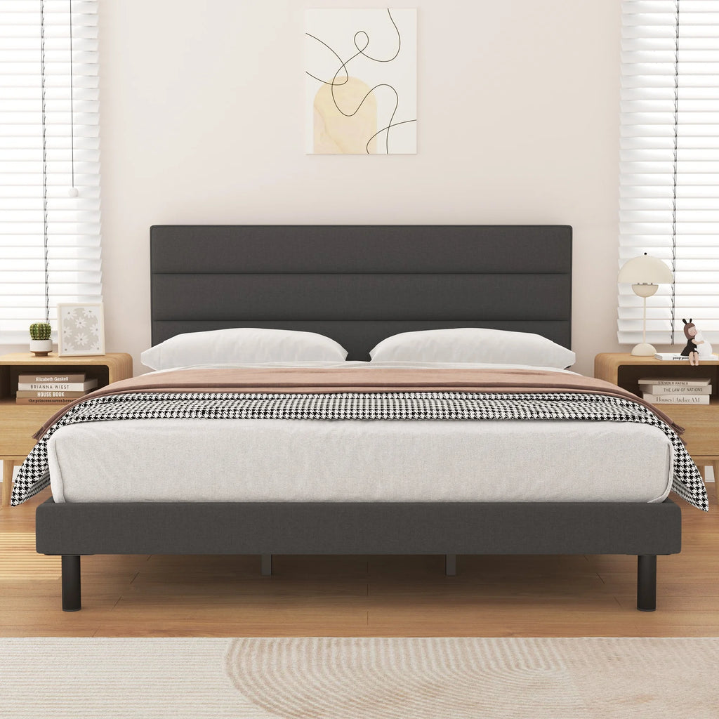 Twin Size Light Gray Upholstered Platform Bed Frame O974718