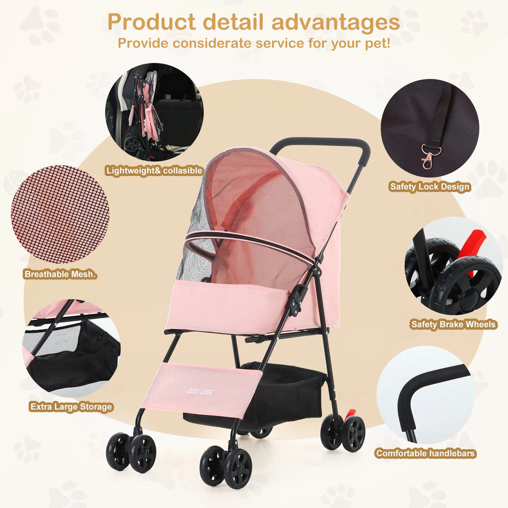 Folding Pet Stroller with Storage Basket, Black W733355