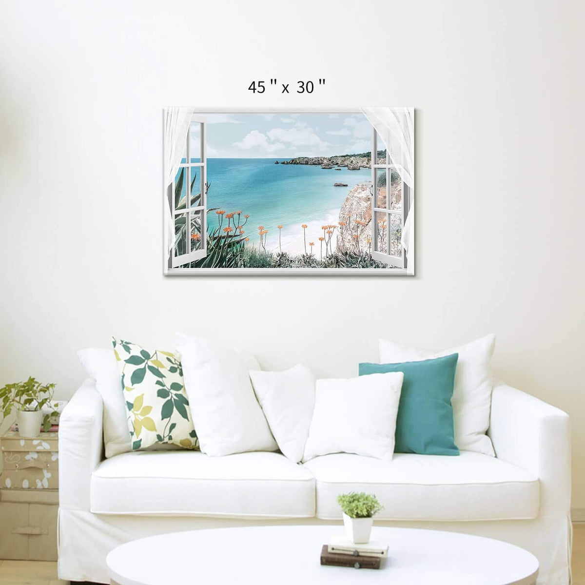 Blue Ocean Beach Window Canvas Art 36'' x 24'' I820652